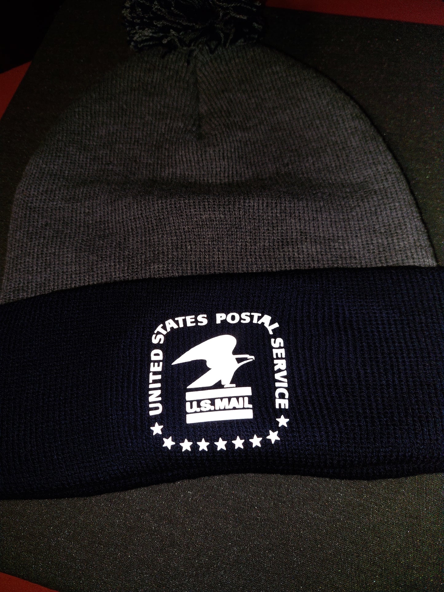 Postal Worker Pom Pom Beanie hat with Reflective Design