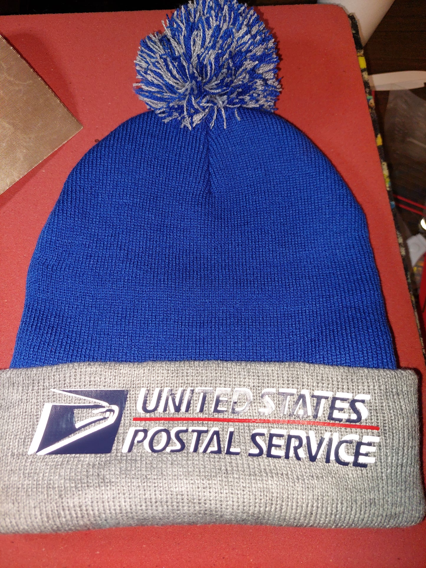 USPS Pom Pom Beanie hat with Reflective Design